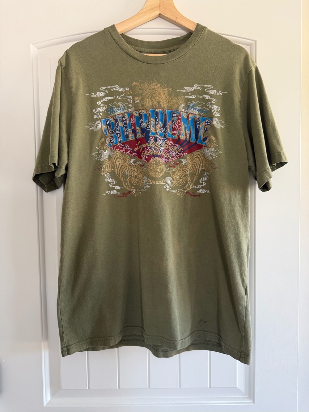 Supreme NYC Legendary Tiger Logo Graphic Cotton Crewneck T-Shirt Green Size L